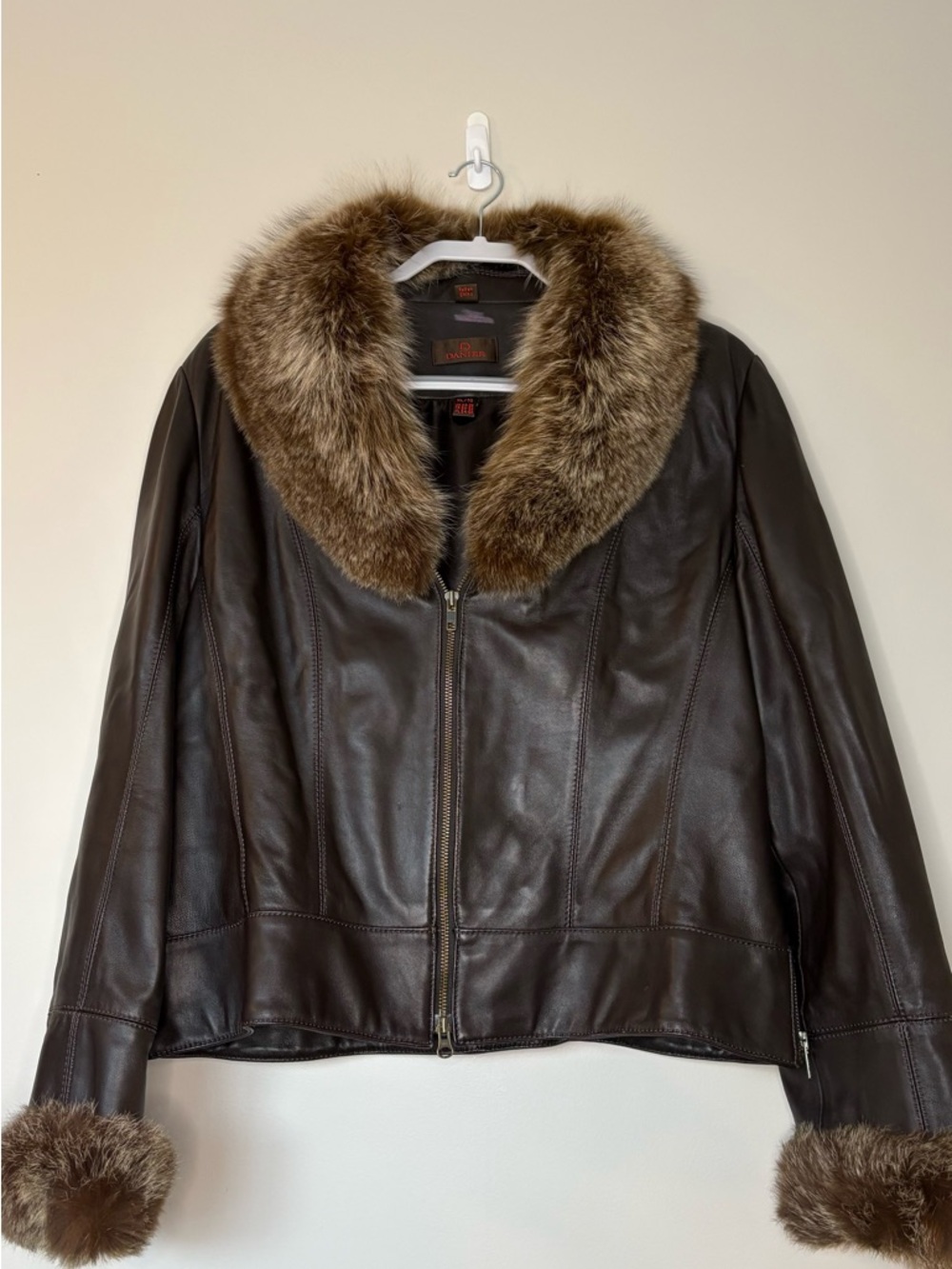 Danier vintage Dark Brown Leather Jacket with Fur Collar and Cuffs